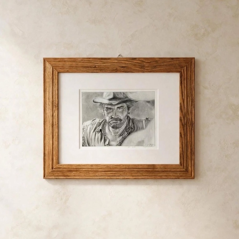 Western Cowboy Rancher Portrait Graphite Framed AP 03 Signed Artist Proof